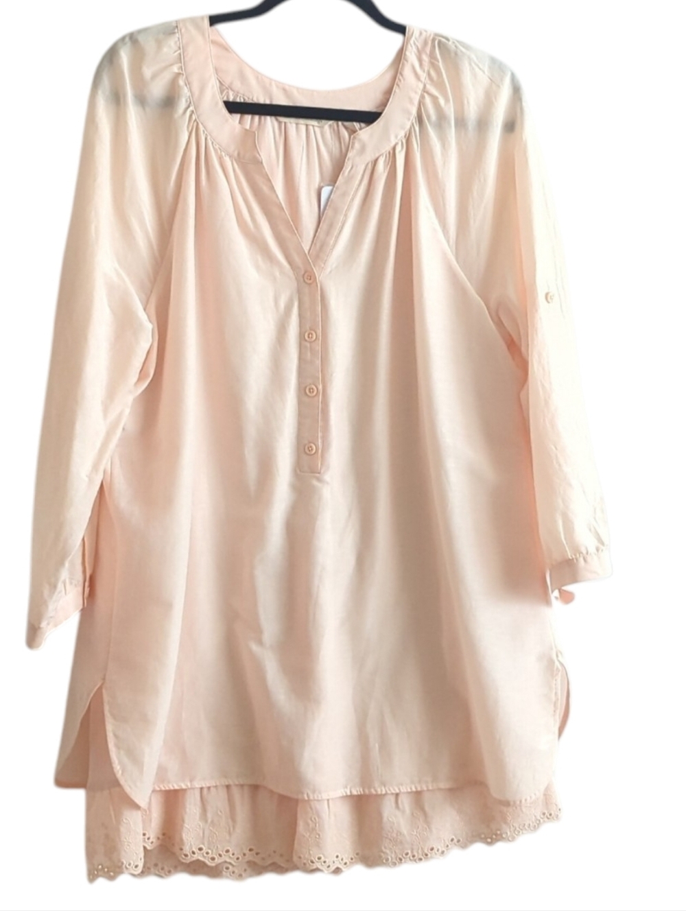 Soft Surroundings Blushing Pink Silk Teresa Tunic Top 2 Eyelet Accent Sze XL NWT